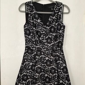 White House Black Market Lace Black and White  Midi Dress